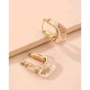 Anthropologie Milan Clear Water Drop Trendy Gold U-Shaped Geometric Earrings